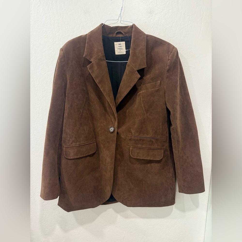 NWOT Free People Paper Cut Vegan Suede Blazer Brown Oversized Small - Picture 5 of 9